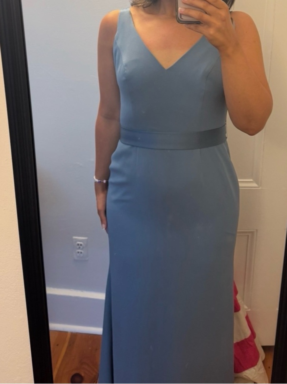 Vera Wang dusty slate blue dress